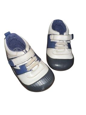 Robeez White and Navy Toddler Hook-and-Loop Sneakers